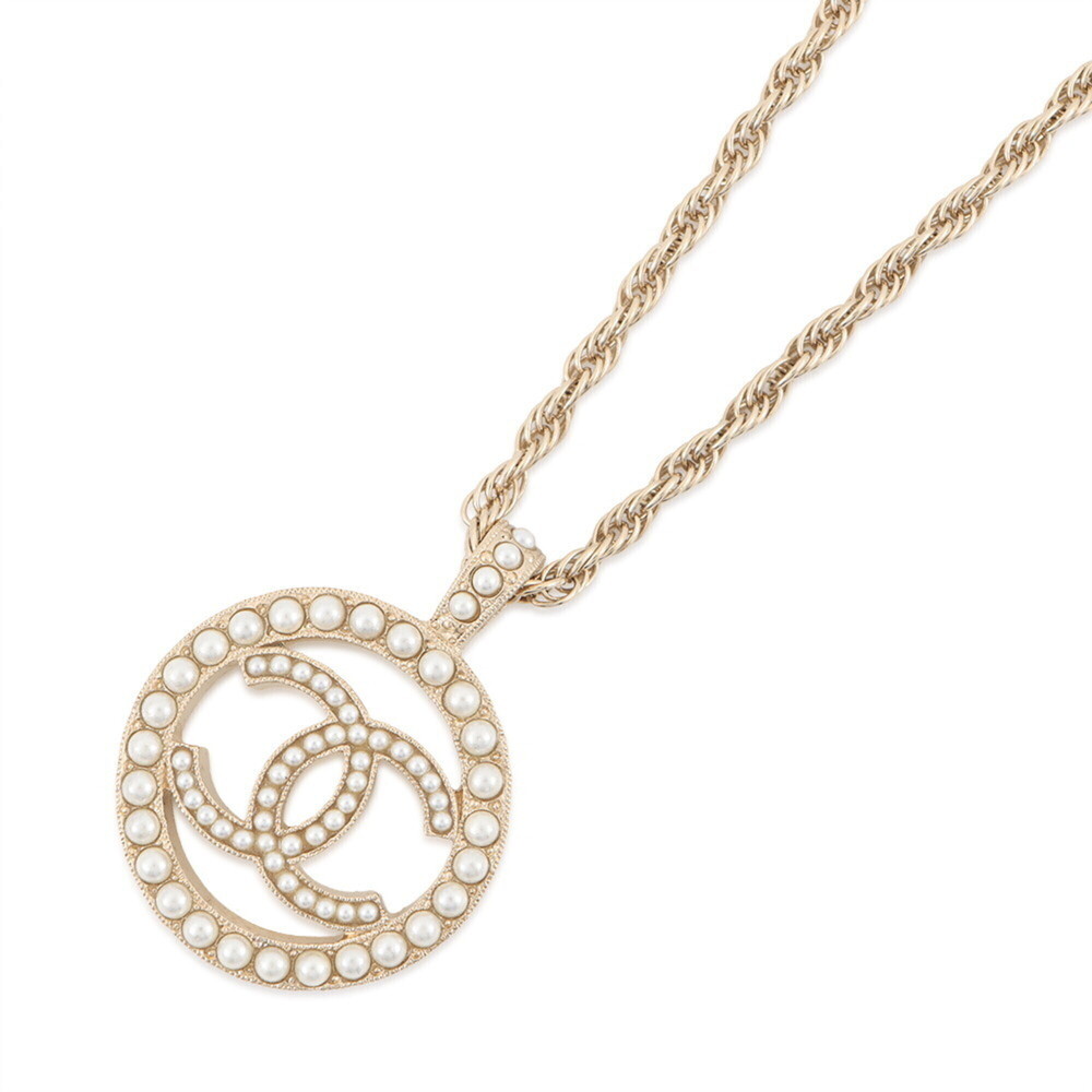 Chanel Authentic Gold Pearl Logo Necklace